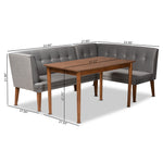 Load image into Gallery viewer, Baxton Studio Stewart Mid-Century Modern Grey Velvet Upholstered And Walnut Brown Finished Wood 3-Piece Dining Nook Set
