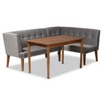 Load image into Gallery viewer, Baxton Studio Stewart Mid-Century Modern Grey Velvet Upholstered And Walnut Brown Finished Wood 3-Piece Dining Nook Set
