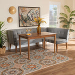 Load image into Gallery viewer, Baxton Studio Stewart Mid-Century Modern Grey Velvet Upholstered And Walnut Brown Finished Wood 3-Piece Dining Nook Set
