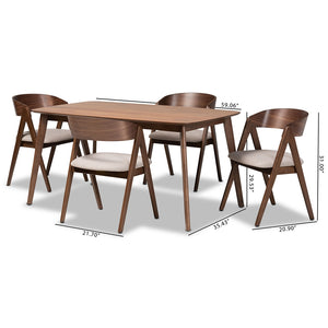 Baxton Studio Danton Mid-Century Modern Beige Fabric Upholstered And Walnut Brown Finished Wood 5-Piece Dining Set