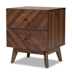 Baxton Studio Hartman Mid-Century Modern Walnut Brown Finished Wood 2-Drawer Nightstand