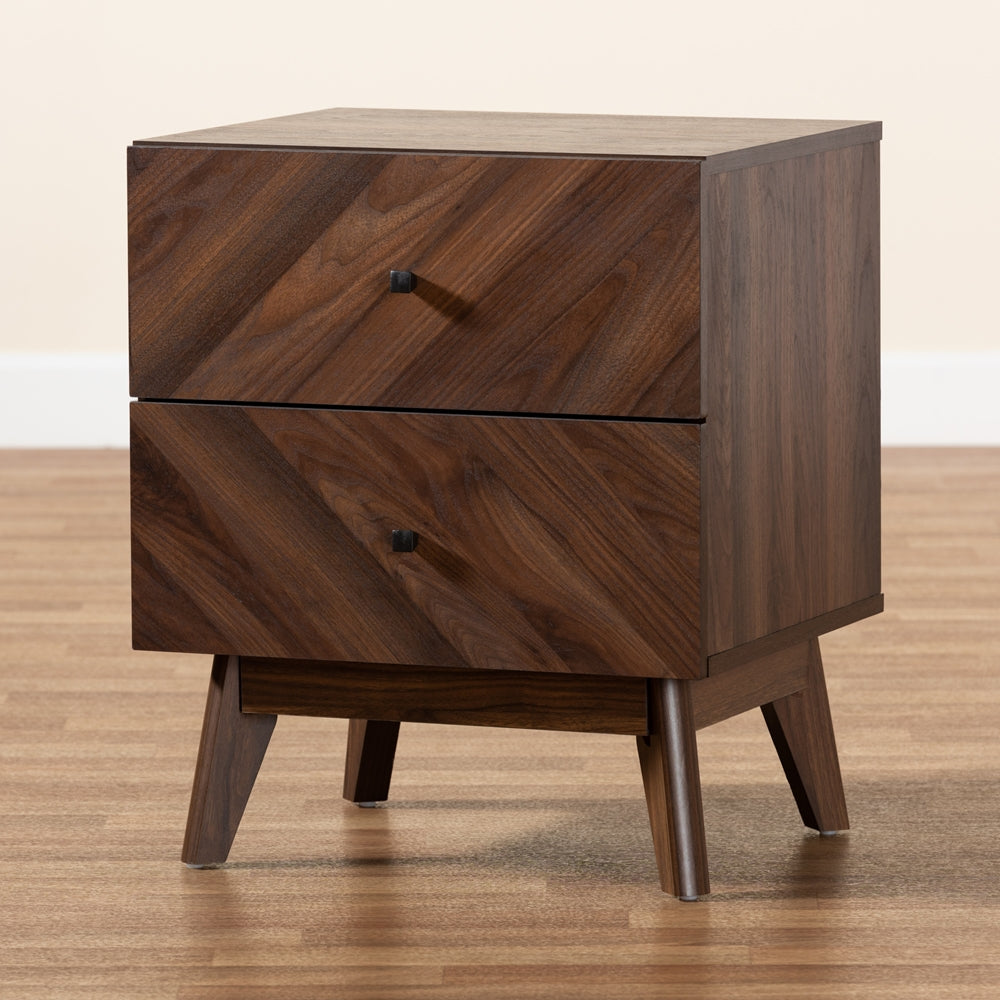 Baxton Studio Hartman Mid-Century Modern Walnut Brown Finished Wood 2-Drawer Nightstand