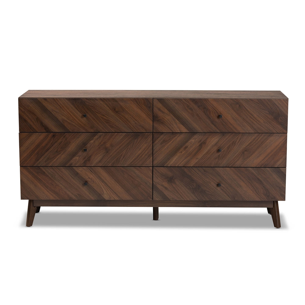 Baxton Studio Hartman Mid-Century Modern Walnut Brown Finished Wood 6-Drawer Dresser