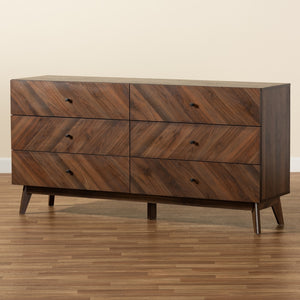 Baxton Studio Hartman Mid-Century Modern Walnut Brown Finished Wood 6-Drawer Dresser