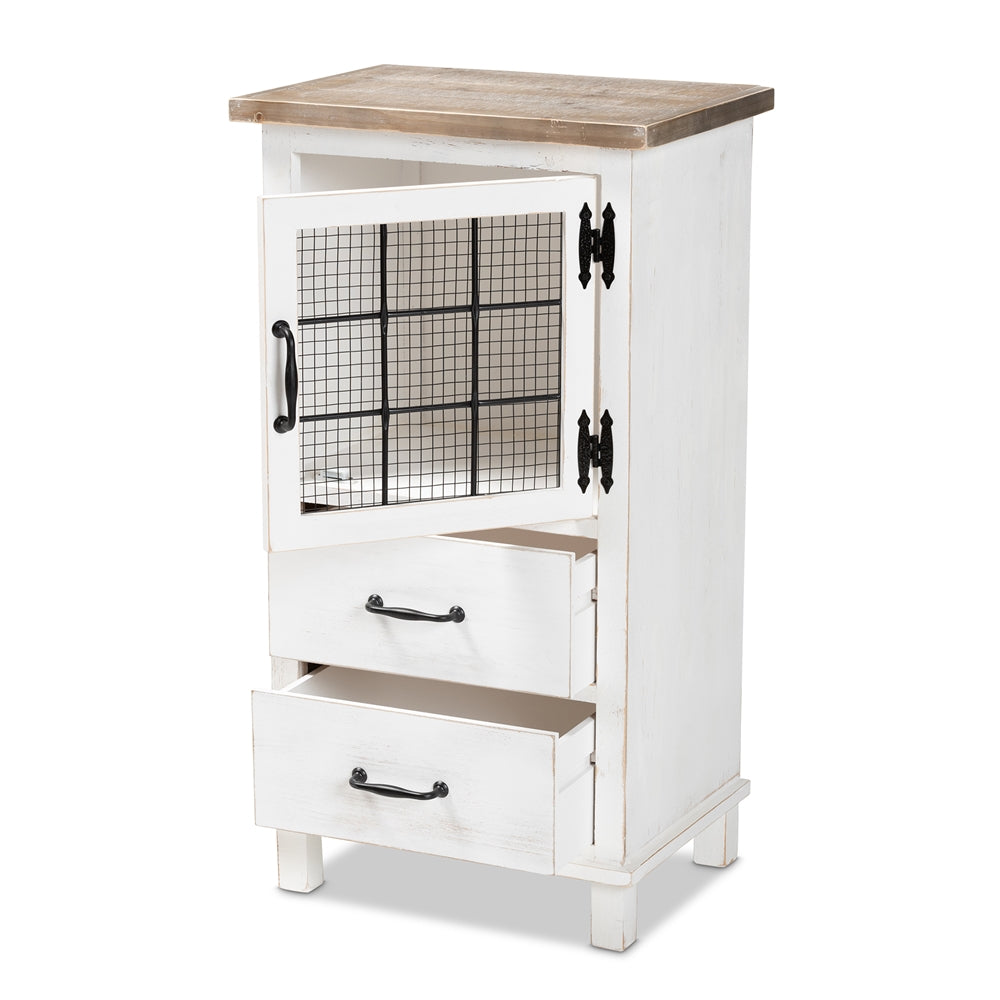 Baxton Studio Faron Classic And Traditional Farmhouse Two-Tone Distressed White And Oak Brown Finished Wood 2-Drawer Storage Cabinet