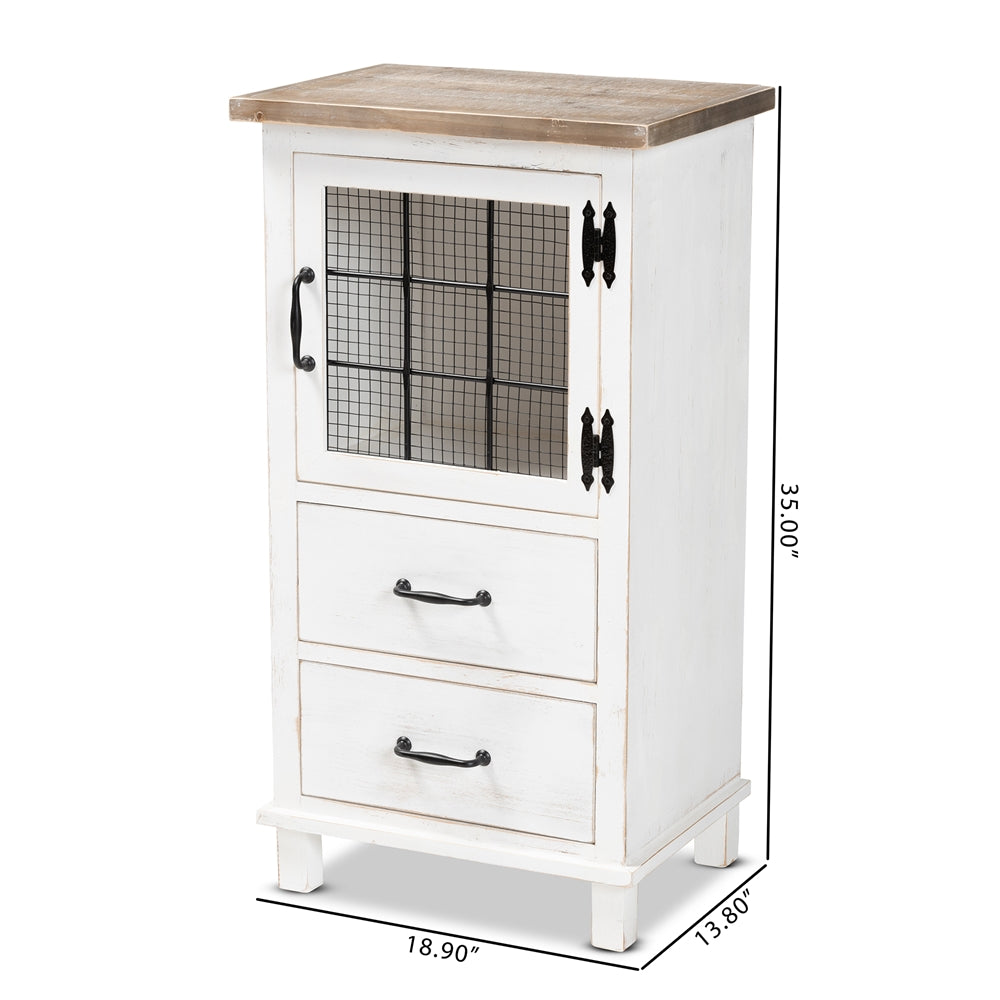 Baxton Studio Faron Classic And Traditional Farmhouse Two-Tone Distressed White And Oak Brown Finished Wood 2-Drawer Storage Cabinet