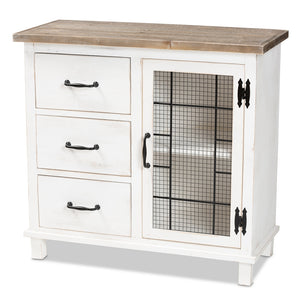 Baxton Studio Faron Classic And Traditional Farmhouse Two-Tone Distressed White And Oak Brown Finished Wood 3-Drawer Storage Cabinet