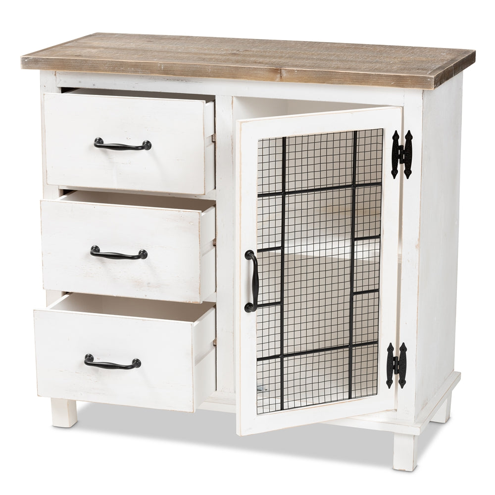 Baxton Studio Faron Classic And Traditional Farmhouse Two-Tone Distressed White And Oak Brown Finished Wood 3-Drawer Storage Cabinet