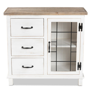 Baxton Studio Faron Classic And Traditional Farmhouse Two-Tone Distressed White And Oak Brown Finished Wood 3-Drawer Storage Cabinet