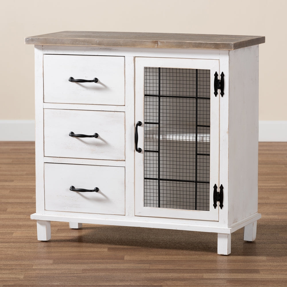 Baxton Studio Faron Classic And Traditional Farmhouse Two-Tone Distressed White And Oak Brown Finished Wood 3-Drawer Storage Cabinet