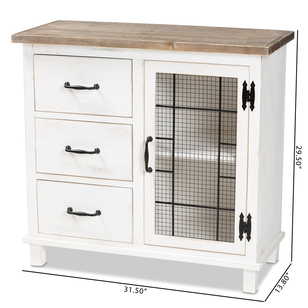 Baxton Studio Faron Classic And Traditional Farmhouse Two-Tone Distressed White And Oak Brown Finished Wood 3-Drawer Storage Cabinet