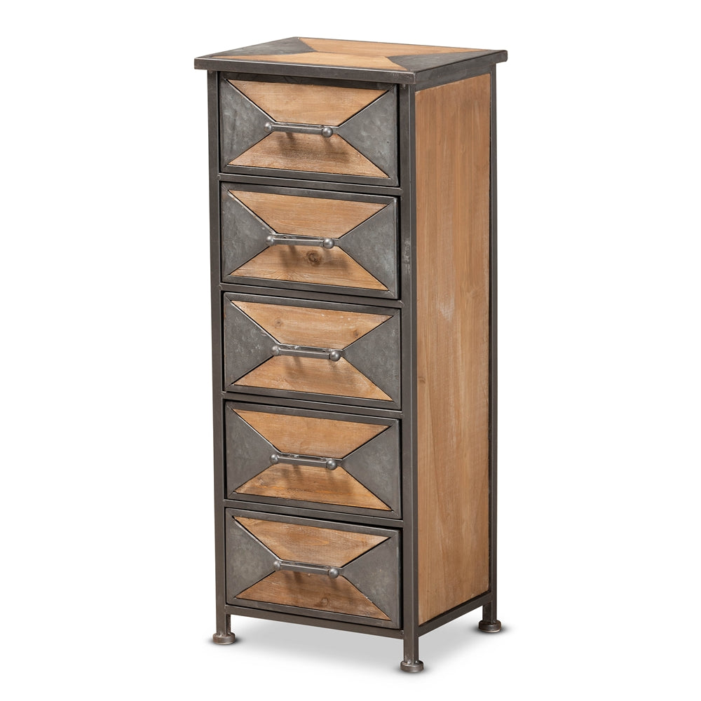 Baxton Studio Laurel Rustic Industrial Antique Finished Metal and Finished Wood 5-Drawer Accent Storage Cabinet