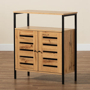 Baxton Studio Vander Modern And Contemporary Oak Brown Finished Wood And Black Metal 2-Door Shoe Cabinet