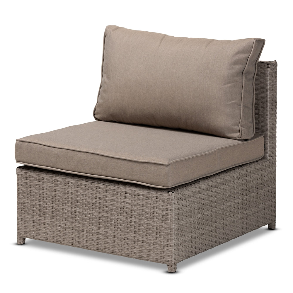 Baxton Studio Haina Modern And Contemporary Grey Fabric Upholstered And Grey Finished Synthetic Rattan 6-Piece Patio Set