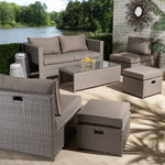 Load image into Gallery viewer, Baxton Studio Haina Modern And Contemporary Grey Fabric Upholstered And Grey Finished Synthetic Rattan 6-Piece Patio Set
