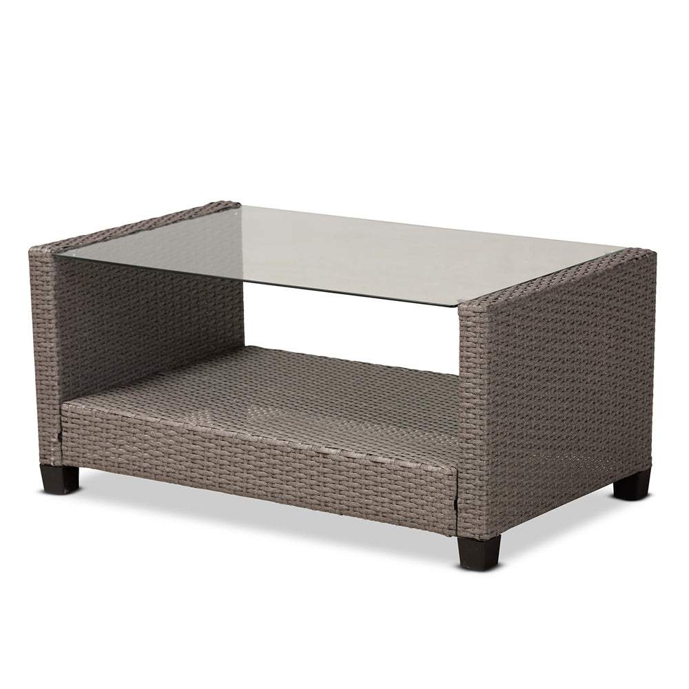 Baxton Studio Darian Modern And Contemporary Grey Fabric Upholstered And Grey Synthetic Rattan 4-Piece Patio Set