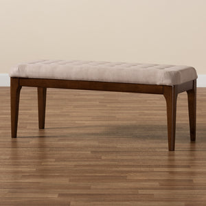 Baxton Studio Walsh Mid-Century Modern Beige Fabric Upholstered And Walnut Brown Finished Wood Dining Bench