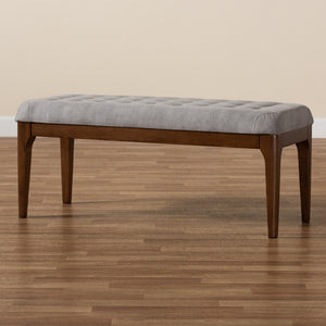 Baxton Studio Walsh Mid-Century Modern Grey Fabric Upholstered And Walnut Brown Finished Wood Dining Bench