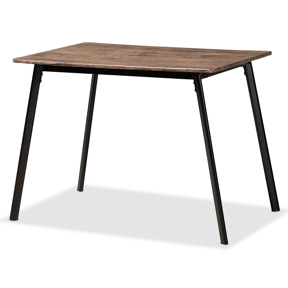 Baxton Studio Calder Mid-Century Modern Walnut Brown Finished Wood And Black Metal Dining Table