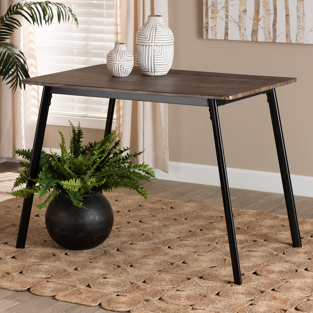 Baxton Studio Calder Mid-Century Modern Walnut Brown Finished Wood And Black Metal Dining Table