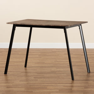 Baxton Studio Calder Mid-Century Modern Walnut Brown Finished Wood And Black Metal Dining Table