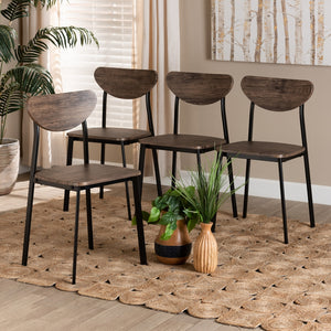 Baxton Studio Ornette Mid-Century Modern Walnut Brown Finished Wood And Black Metal 4-Piece Dining Chair Set