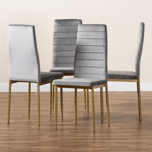 Baxton Studio Armand Modern Glam And Luxe Grey Velvet Fabric Upholstered And Gold Finished Metal 4-Piece Dining Chair Set