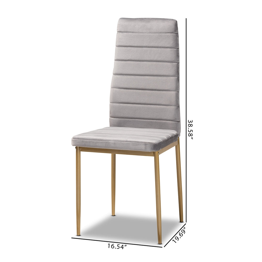 Baxton Studio Armand Modern Glam And Luxe Grey Velvet Fabric Upholstered And Gold Finished Metal 4-Piece Dining Chair Set