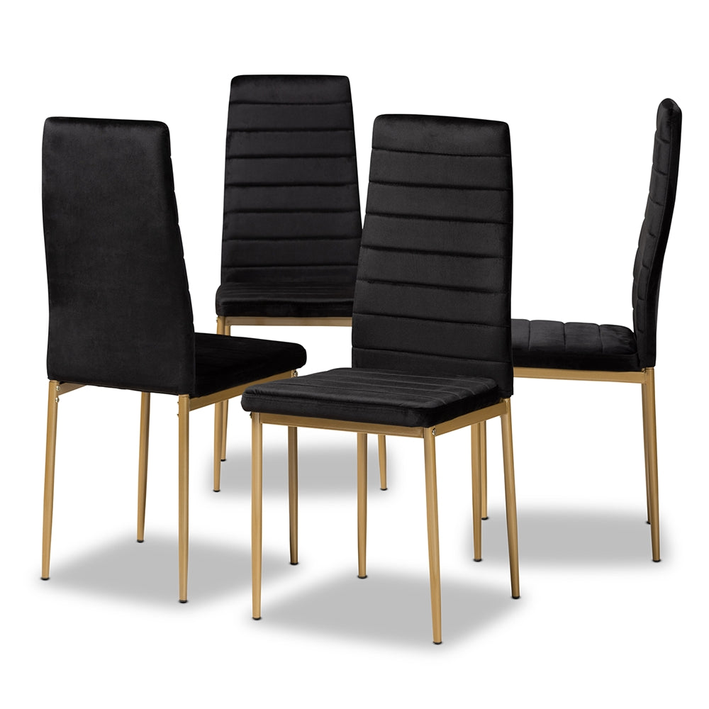 Baxton Studio Armand Modern Glam And Luxe Black Velvet Fabric Upholstered And Gold Finished Metal 4-Piece Dining Chair Set