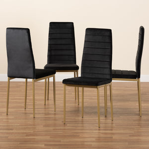 Baxton Studio Armand Modern Glam And Luxe Black Velvet Fabric Upholstered And Gold Finished Metal 4-Piece Dining Chair Set