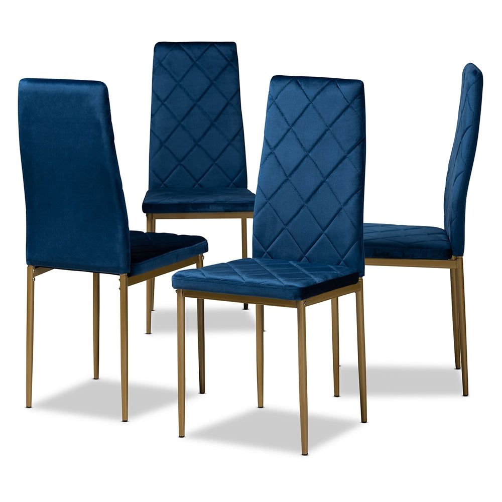 Baxton Studio Blaise Modern Luxe And Glam Navy Blue Velvet Fabric Upholstered And Gold Finished Metal 4-Piece Dining Chair Set