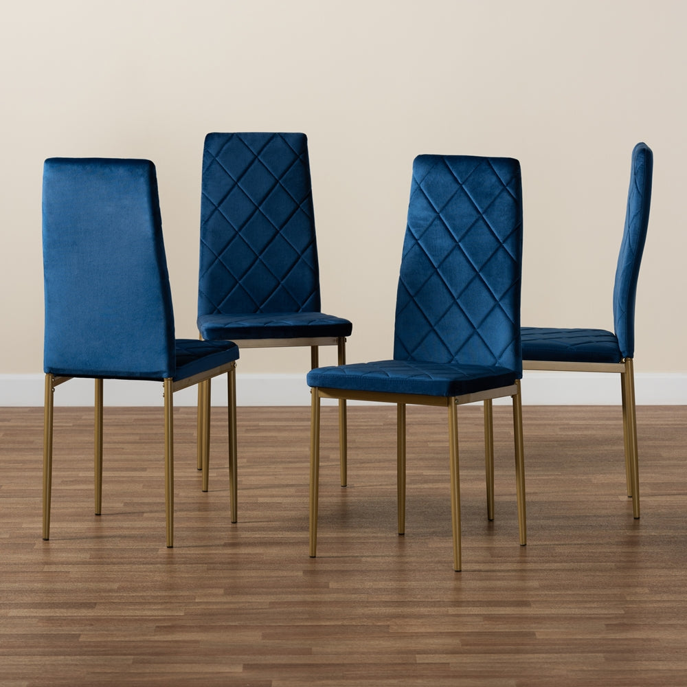 Baxton Studio Blaise Modern Luxe And Glam Navy Blue Velvet Fabric Upholstered And Gold Finished Metal 4-Piece Dining Chair Set