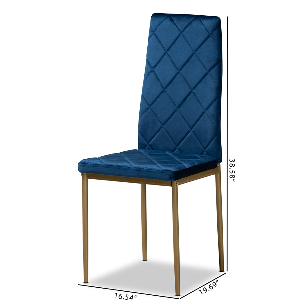 Baxton Studio Blaise Modern Luxe And Glam Navy Blue Velvet Fabric Upholstered And Gold Finished Metal 4-Piece Dining Chair Set