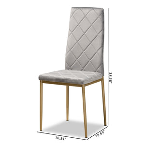 Baxton Studio Blaise Modern Luxe And Glam Grey Velvet Fabric Upholstered And Gold Finished Metal 4-Piece Dining Chair Set