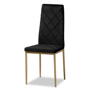 Baxton Studio Blaise Modern Luxe And Glam Black Velvet Fabric Upholstered And Gold Finished Metal 4-Piece Dining Chair Set