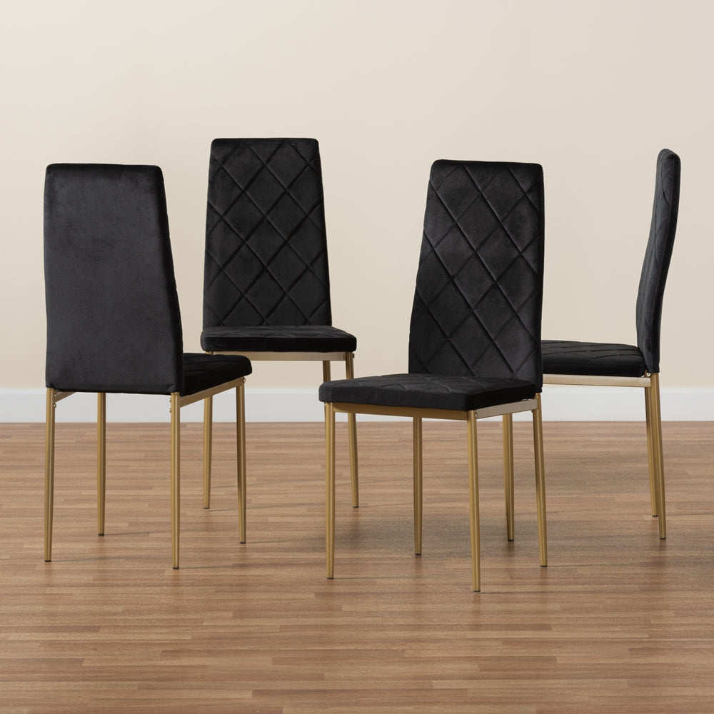 Baxton Studio Blaise Modern Luxe And Glam Black Velvet Fabric Upholstered And Gold Finished Metal 4-Piece Dining Chair Set