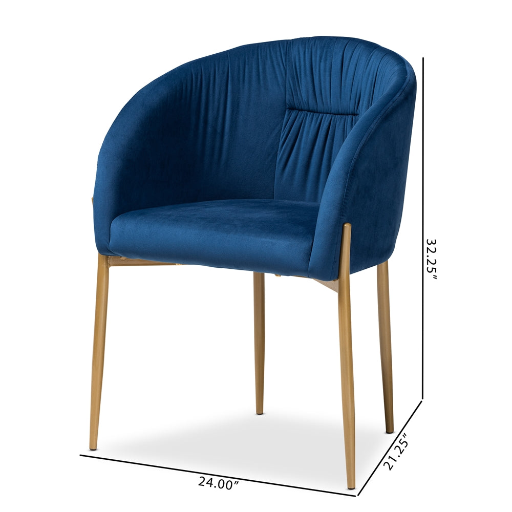 Baxton Studio Ballard Modern Luxe And Glam Navy Blue Velvet Fabric Upholstered And Gold Finished Metal Dining Chair