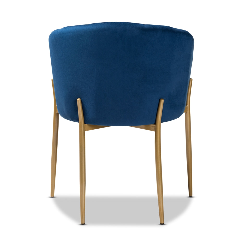 Baxton Studio Ballard Modern Luxe And Glam Navy Blue Velvet Fabric Upholstered And Gold Finished Metal Dining Chair