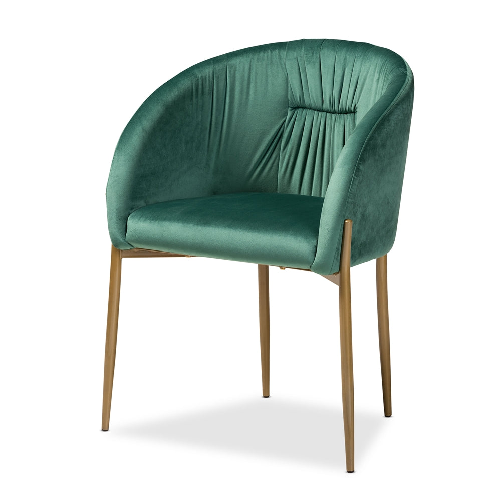 Baxton Studio Ballard Modern Luxe And Glam Green Velvet Fabric Upholstered And Gold Finished Metal Dining Chair