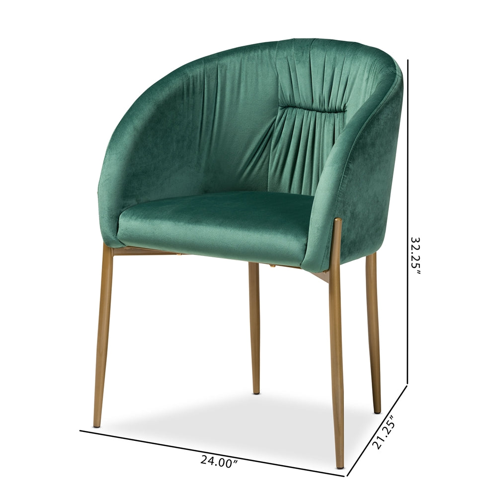 Baxton Studio Ballard Modern Luxe And Glam Green Velvet Fabric Upholstered And Gold Finished Metal Dining Chair