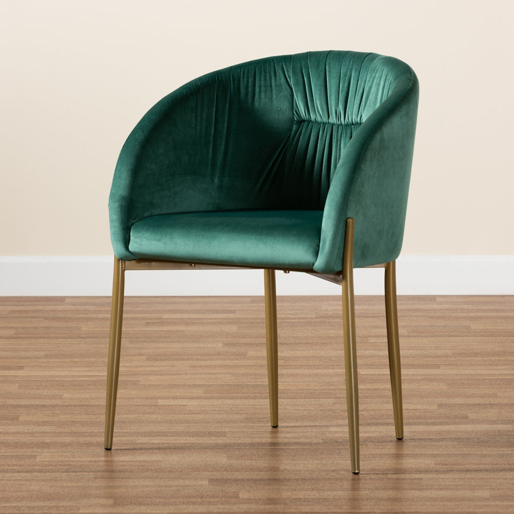 Baxton Studio Ballard Modern Luxe And Glam Green Velvet Fabric Upholstered And Gold Finished Metal Dining Chair