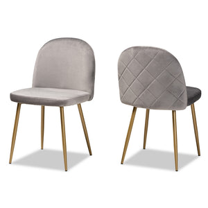 Baxton Studio Fantine Modern Luxe And Glam Grey Velvet Fabric Upholstered And Gold Finished Metal 2-Piece Dining Chair Set