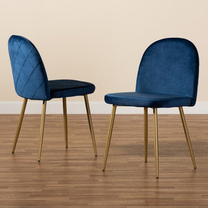 Baxton Studio Fantine Modern Luxe And Glam Navy Blue Velvet Fabric Upholstered And Gold Finished Metal 2-Piece Dining Chair Set