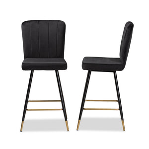 Baxton Studio Preston Modern Luxe And Glam Black Velvet Fabric Upholstered And Two-Tone Black And Gold Finished Metal 2-Piece Bar Stool Set