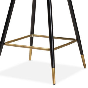 BAXTON STUDIO PRESTON MODERN LUXE AND GLAM BLACK VELVET FABRIC UPHOLSTERED AND TWO-TONE BLACK AND GOLD FINISHED METAL 2-PIECE BAR STOOL SET