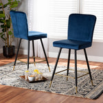 Load image into Gallery viewer, Baxton Studio Preston Modern Luxe And Glam Navy Blue Velvet Fabric Upholstered And Two-Tone Black And Gold Finished Metal 2-Piece Bar Stool Set
