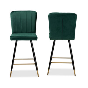 Baxton Studio Preston Modern Luxe And Glam Green Velvet Fabric Upholstered And Two-Tone Black And Gold Finished Metal 2-Piece Bar Stool Set