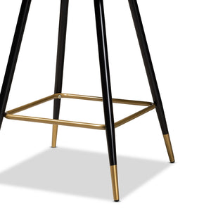 BAXTON STUDIO PRESTON MODERN LUXE AND GLAM GREEN VELVET FABRIC UPHOLSTERED AND TWO-TONE BLACK AND GOLD FINISHED METAL 2-PIECE BAR STOOL SET