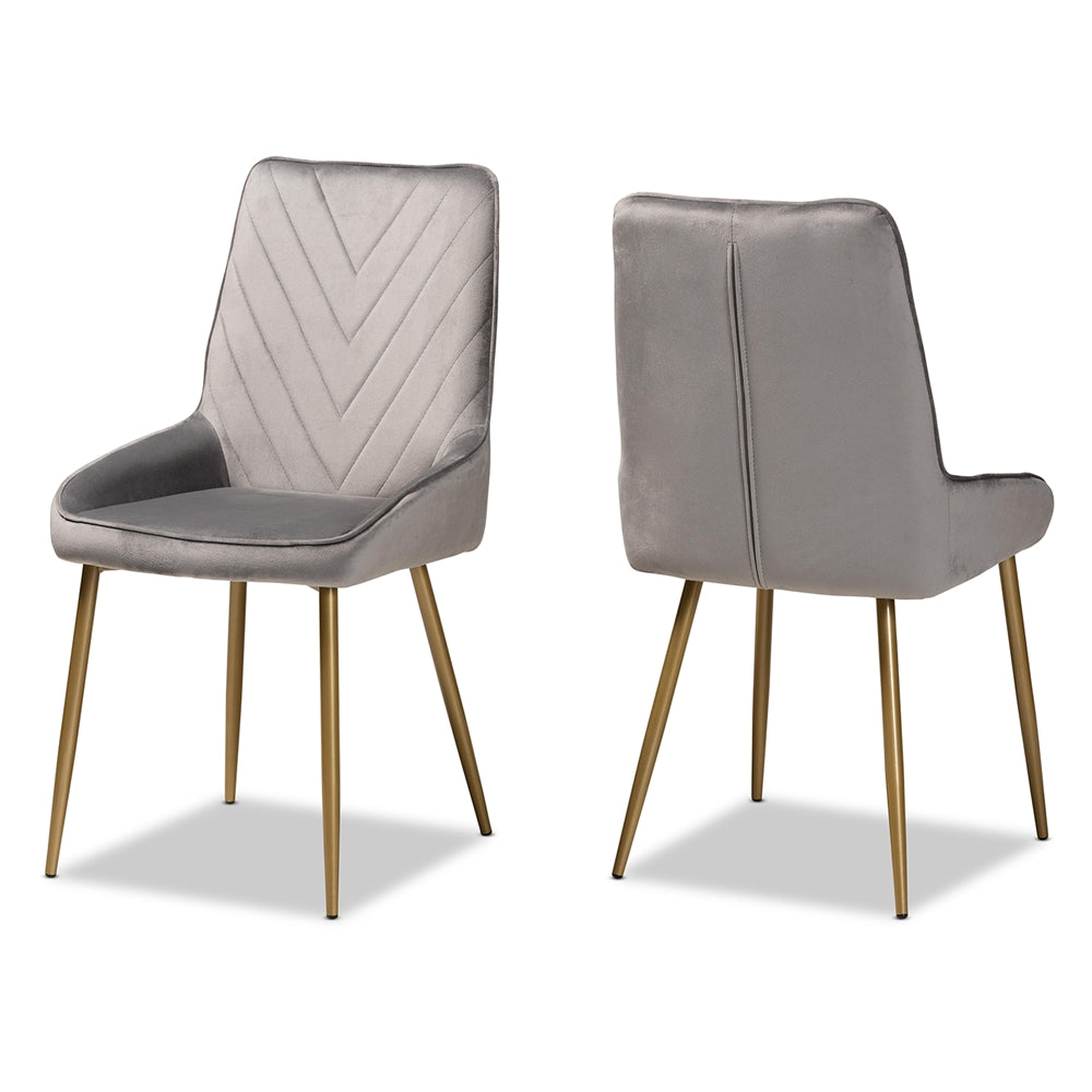 Baxton Studio Priscilla Contemporary Glam And Luxe Grey Velvet Fabric Upholstered And Gold Finished Metal 2-Piece Dining Chair Set