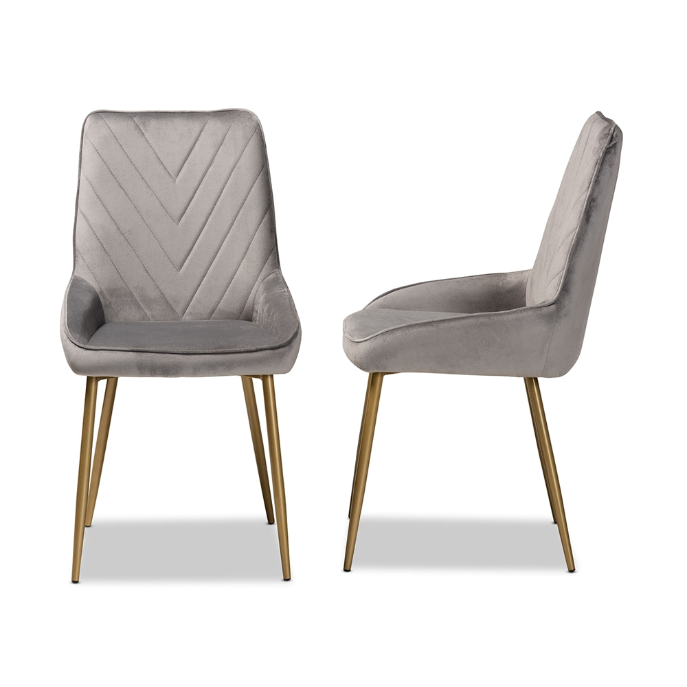 Baxton Studio Priscilla Contemporary Glam And Luxe Grey Velvet Fabric Upholstered And Gold Finished Metal 2-Piece Dining Chair Set